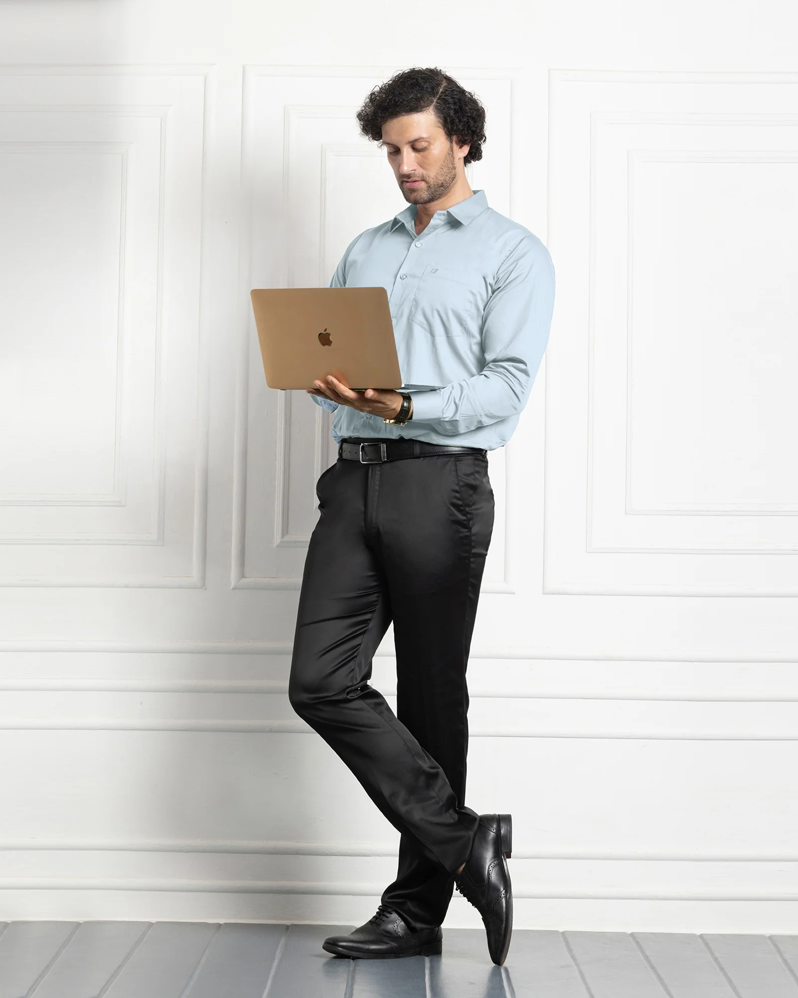 PLUS SIZE FORMAL SHIRTS IN COTTON FOR MEN (Single Pocket)- Grayish Green - Image 4
