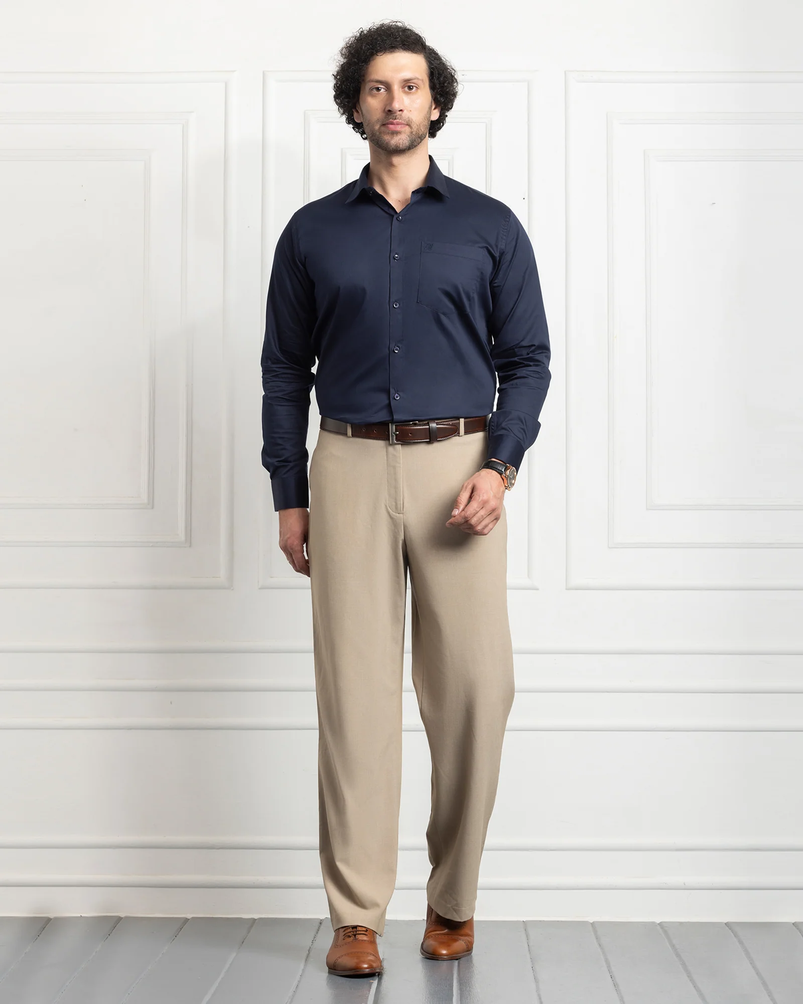 PLUS SIZE FORMAL SHIRTS IN COTTON FOR MEN (Single Pocket)- NAVY BLUE - Image 4