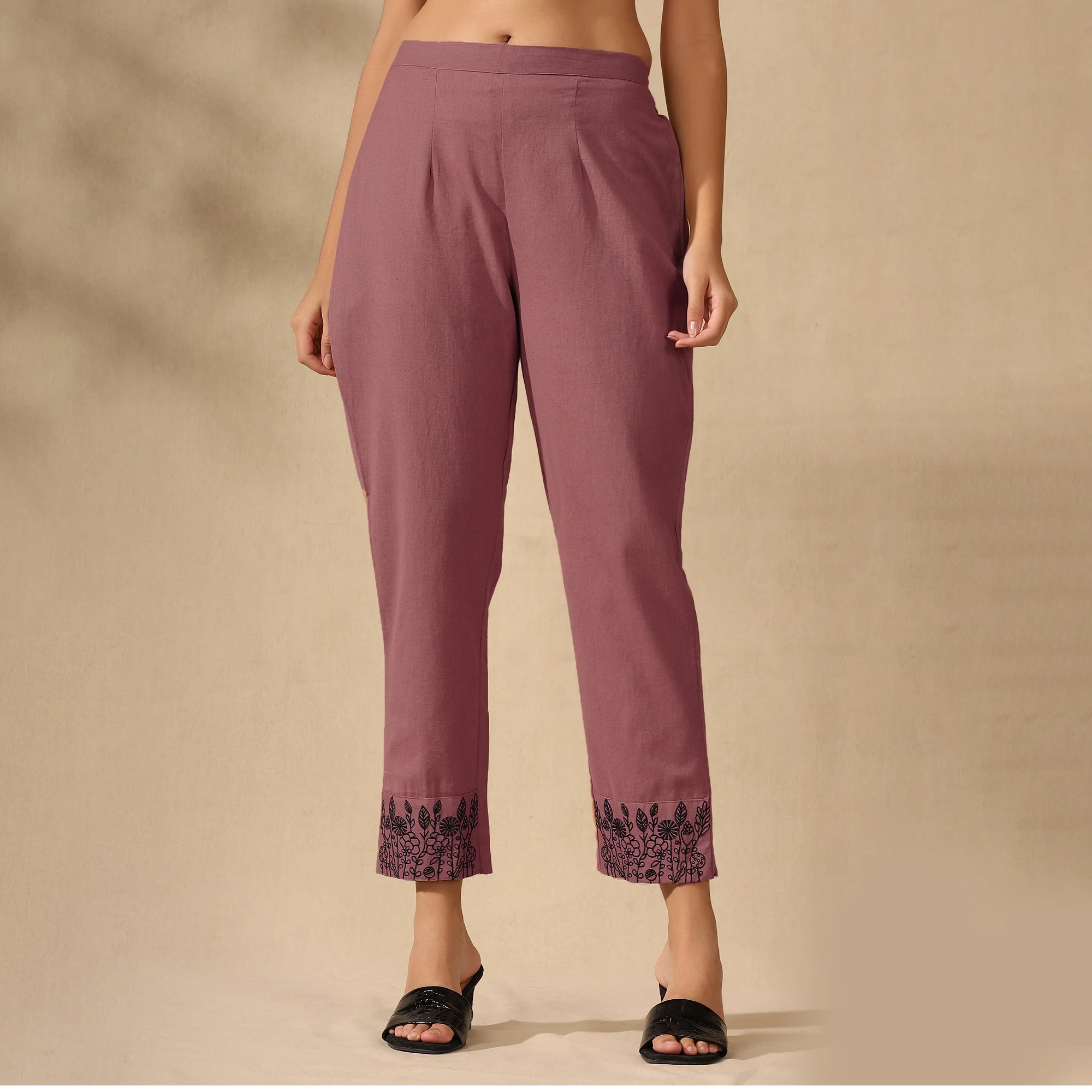 BOTANICAL EMBROIDERED COTTON CORD SET FOR WOMEN | KURTI AND PANTS COORDINATED SET | PINK - Image 5