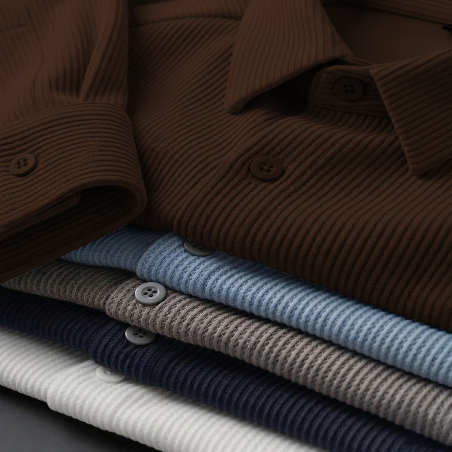 Corduroy Inspired Self-Cord Casual Shirts for Men Blended Fabric - Brown - Image 4
