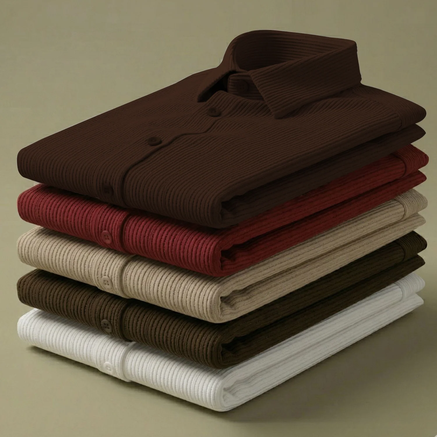 Corduroy Inspired Self-Cord Casual Shirts for Men Blended Fabric - Brown - Image 5