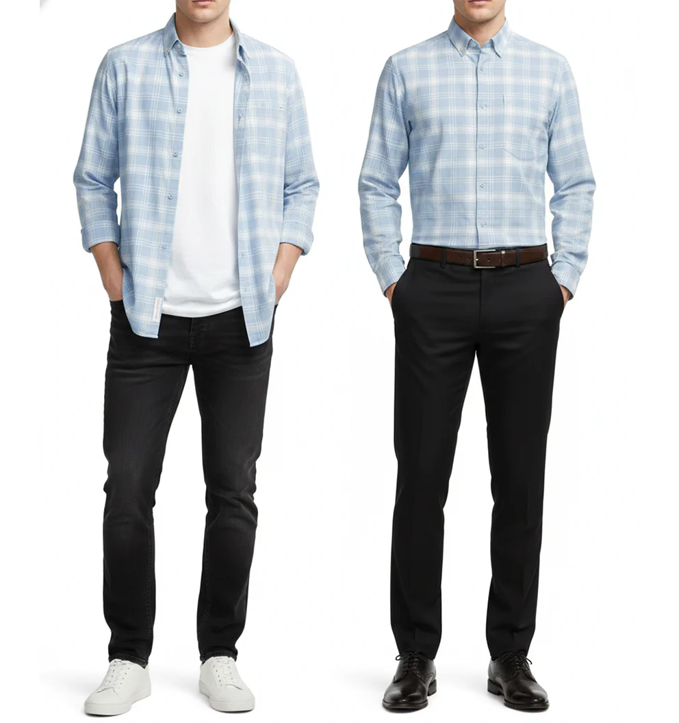 FORMAL COTTON CHECK SHIRTS FOR MEN - Sky Plaid (Long Sleeve) - Image 3