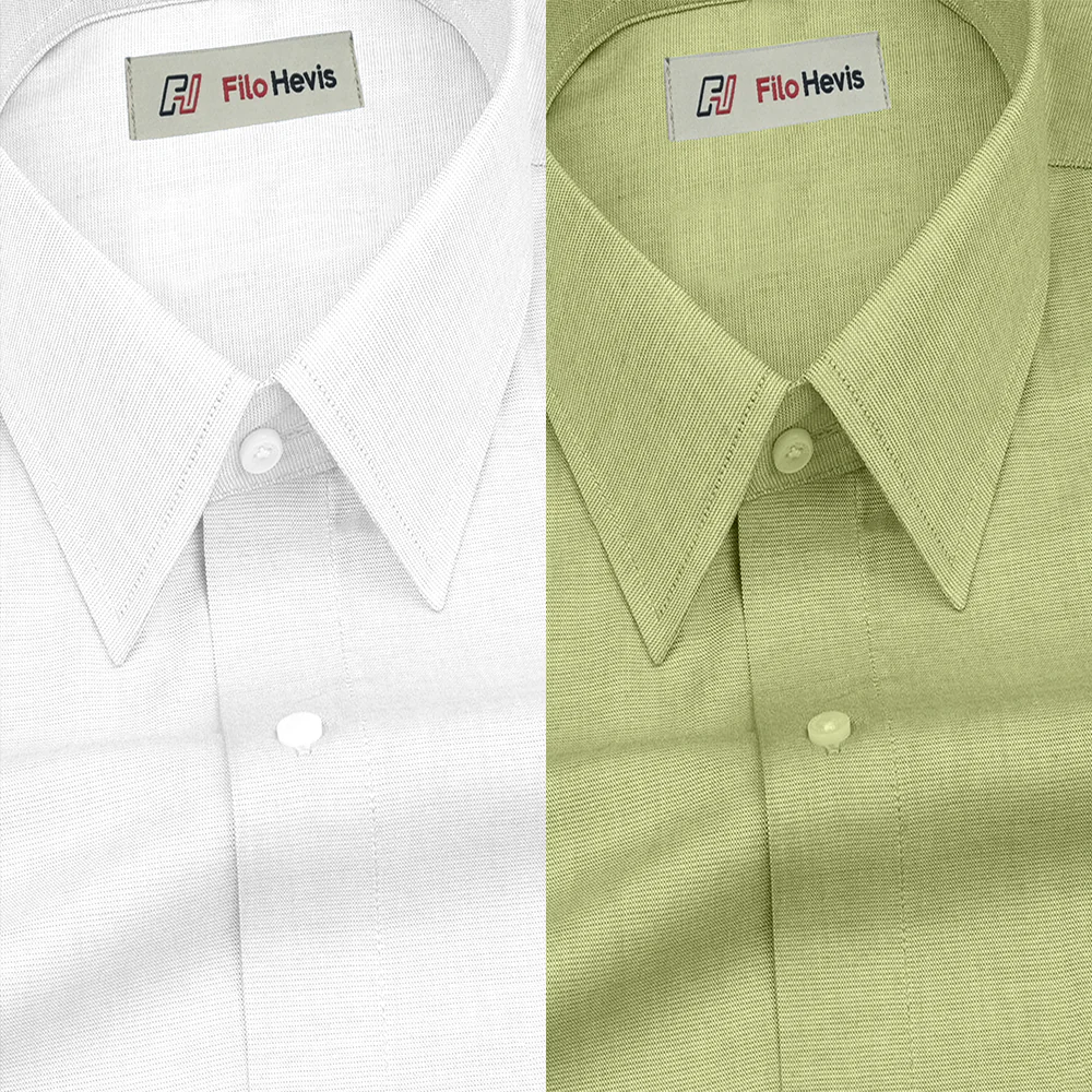 Combo of 2 Filafil Fabric Regular Fit Formal Shirts – White & Light pastel green (Single Pocket)