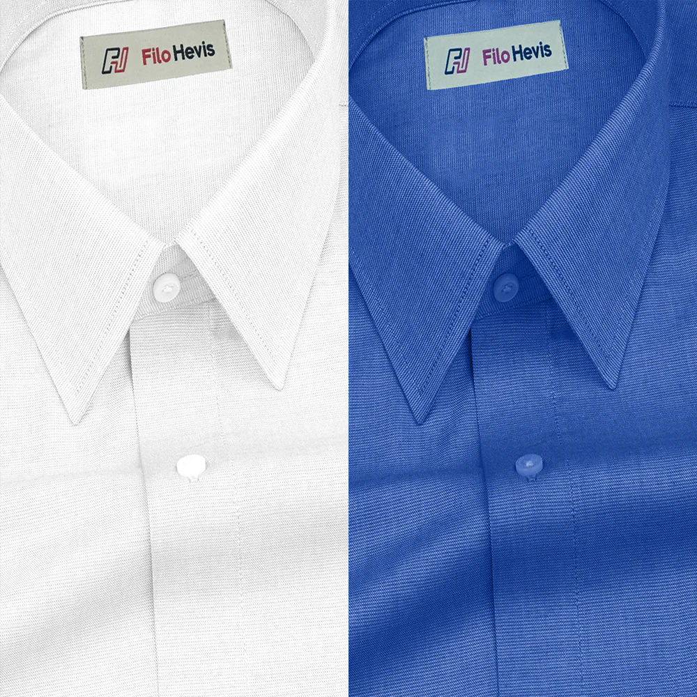 Combo of 2 Filafil Fabric Regular Fit Formal Shirts – White & Royal Blue (Single Pocket)
