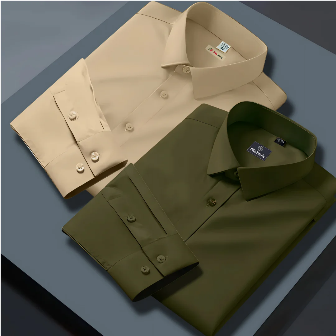 Combo of 2 Formal shirts Cream & Mehndi Colour