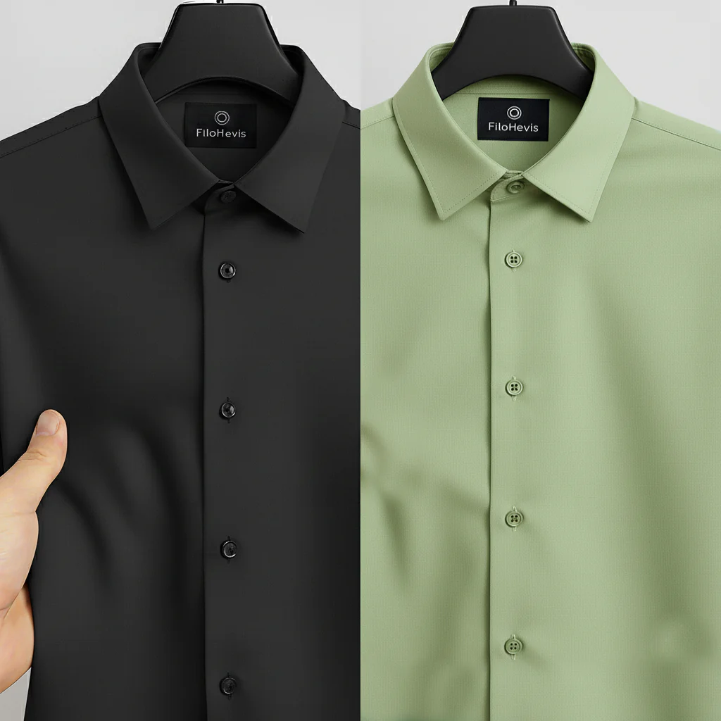 Combo of 2 Men's Satin Lycra formal Full Sleeve Shirt Black & Pista Green