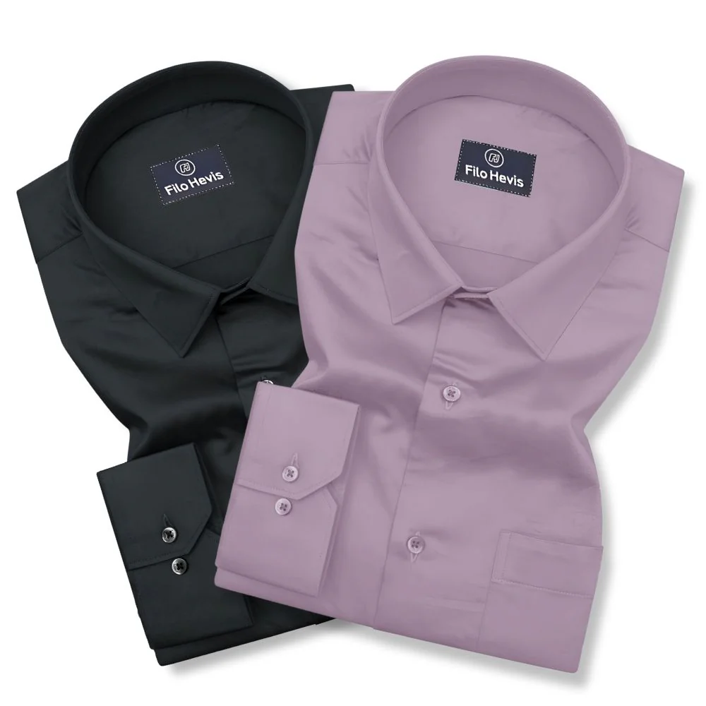 Combo of 2 Premium Cotton Formal Shirts – Black & Onion | Single Pocket | Smart Fit