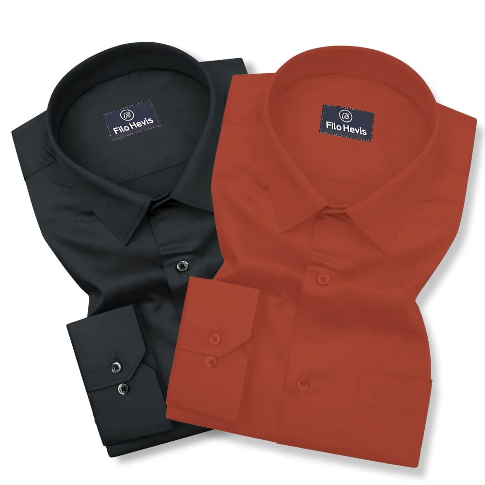Combo of 2 Premium Cotton Formal Shirts – Black & Orange | Single Pocket | Smart Fit