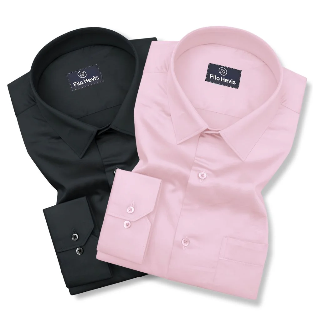 Combo of 2 Premium Cotton Formal Shirts – Black & Pink| Single Pocket | Smart Fit