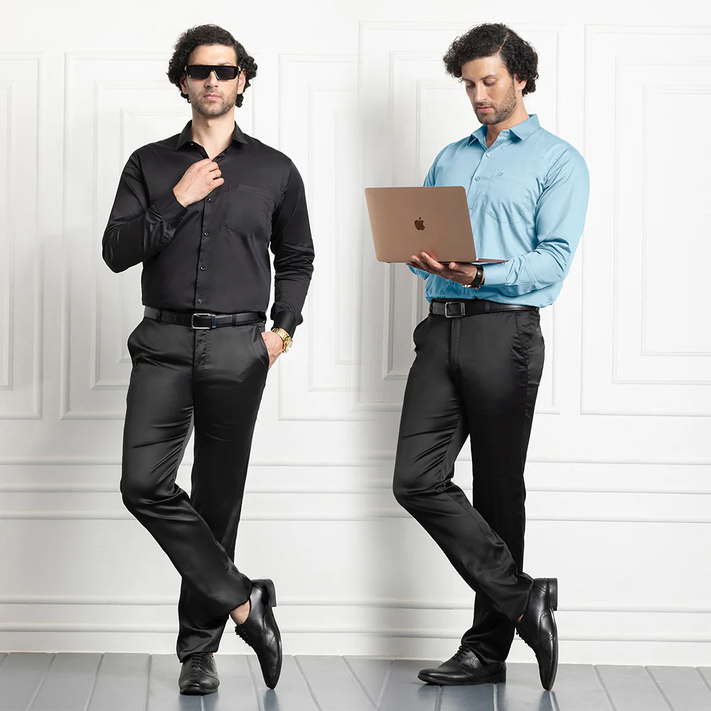 Combo of 2 Premium Cotton Formal Shirts – Black & Sky | Single Pocket | Smart Fit - Image 3