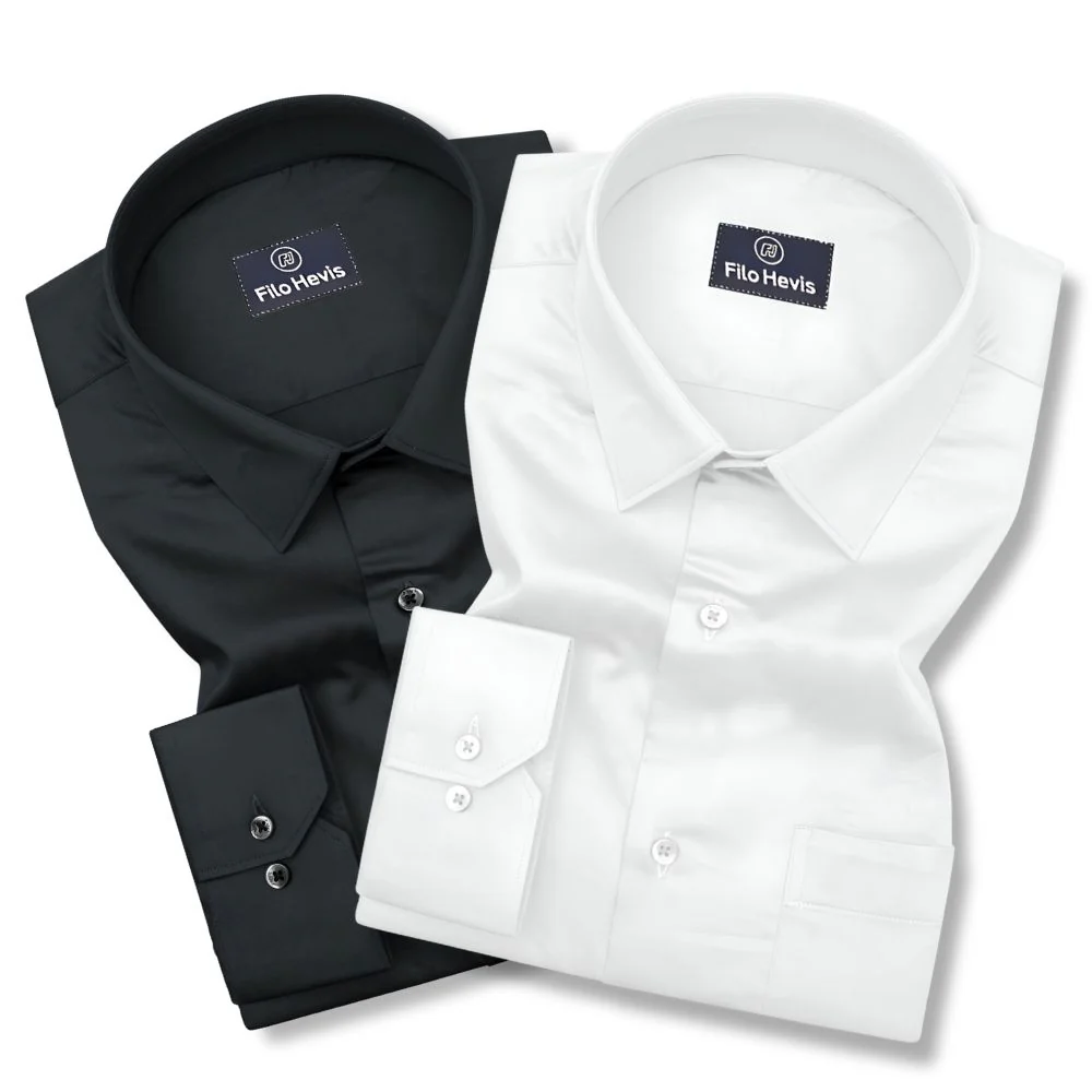 Combo of 2 Premium Cotton Formal Shirts – Black & White | Single Pocket | Smart Fit