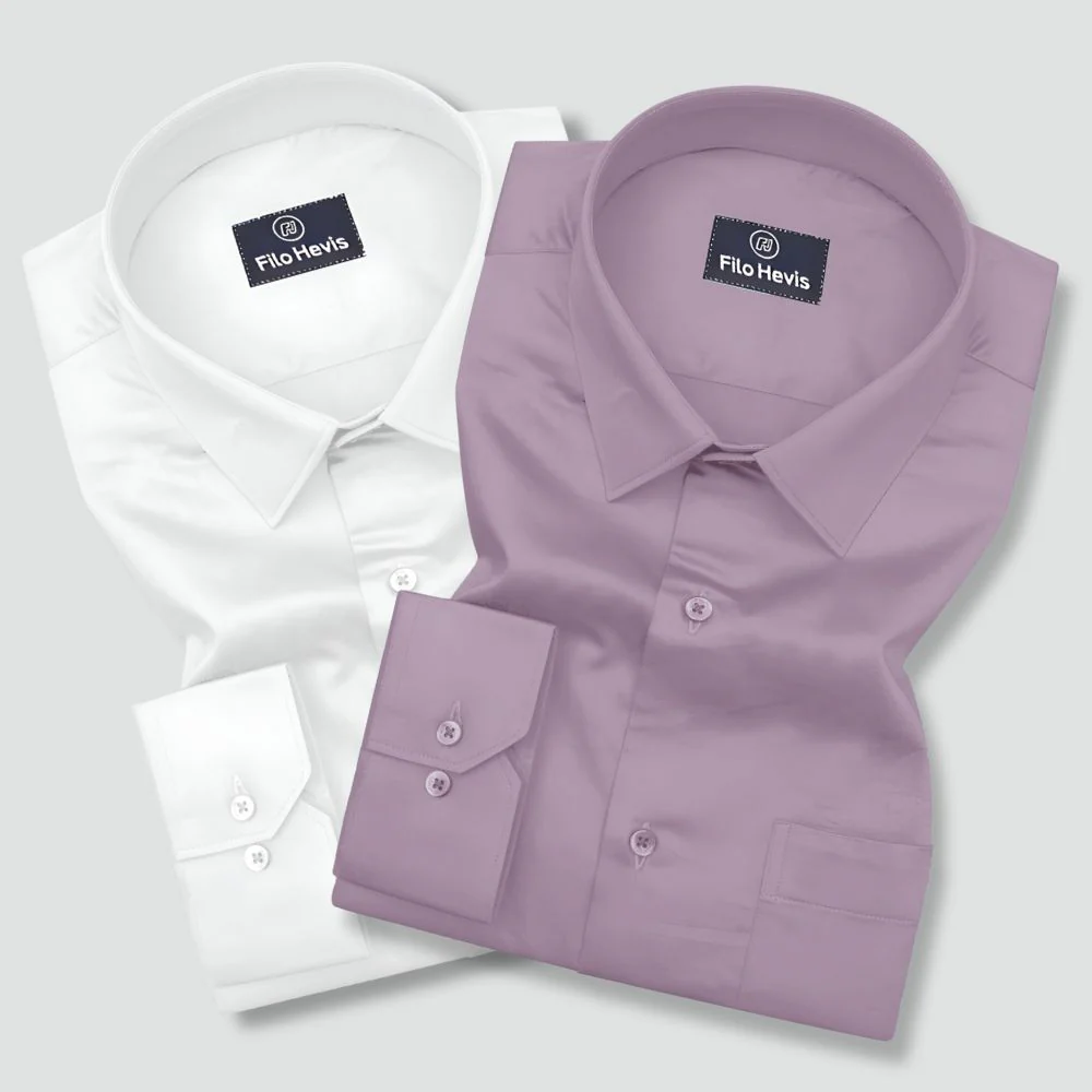 Combo of 2 Premium Cotton Formal Shirts – White & Onion | Single Pocket | Smart Fit