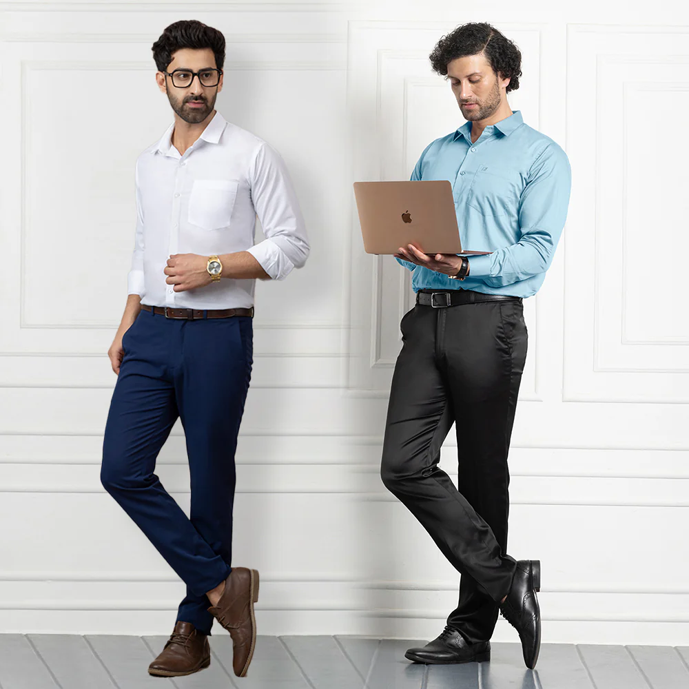 Combo of 2 Premium Cotton Formal Shirts – White & Sky | Single Pocket | Smart Fit - Image 3
