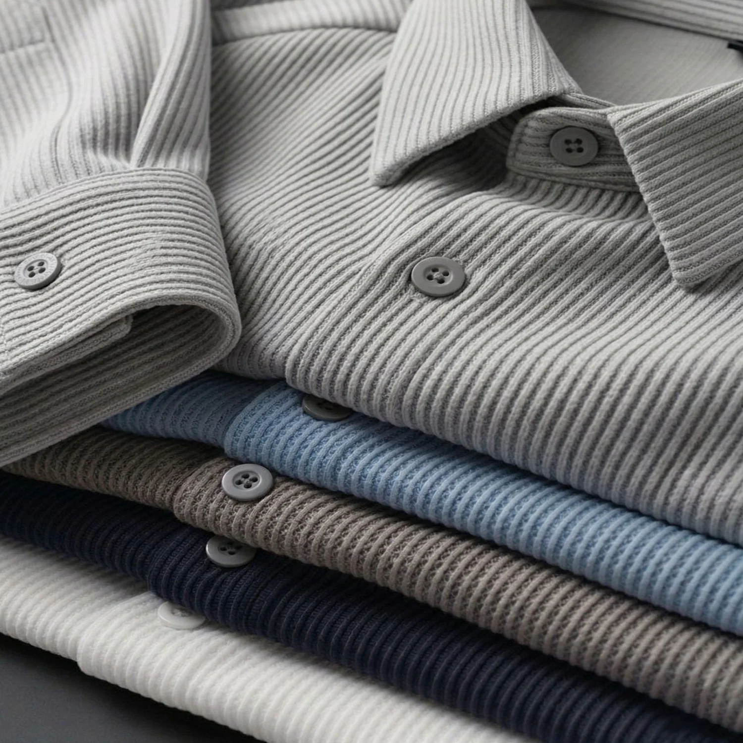 Corduroy Inspired Self-Cord Casual Shirts for Men Blended Fabric - Light Grey - Image 4