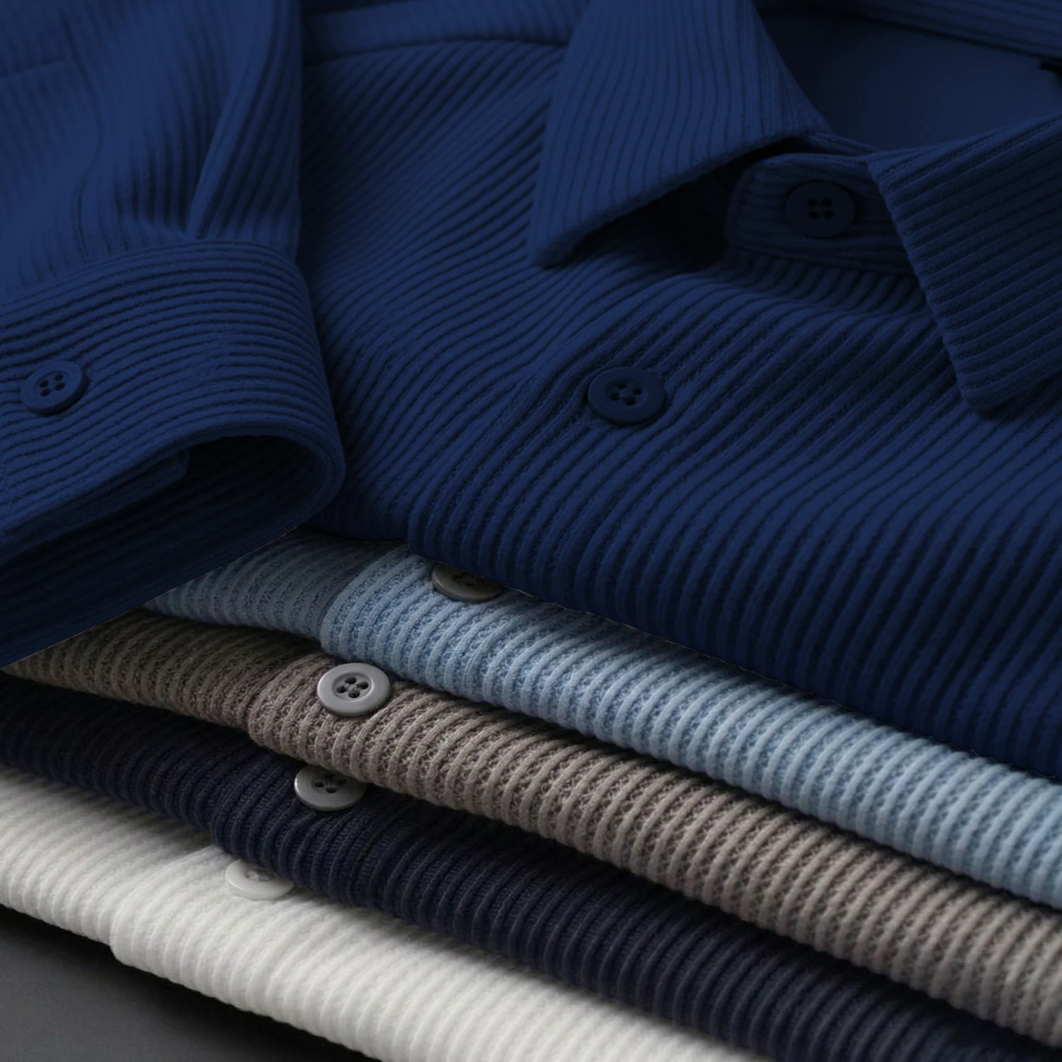 Corduroy Inspired Self-Cord Casual Shirts for Men Blended Fabric - Navy Blue - Image 4