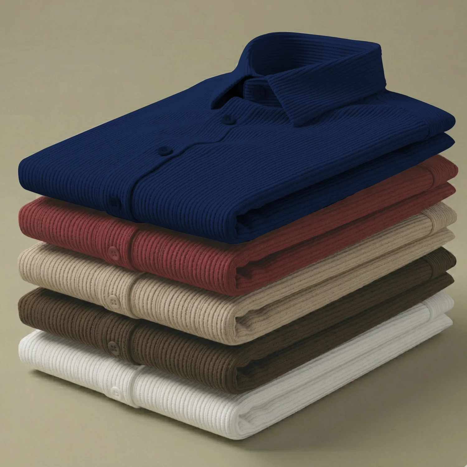 Corduroy Inspired Self-Cord Casual Shirts for Men Blended Fabric - Navy Blue - Image 5