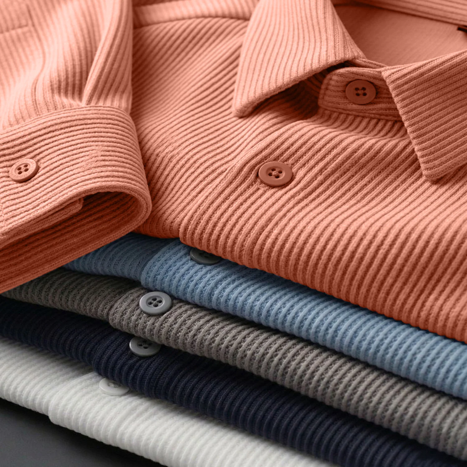 Corduroy Inspired Self-Cord Casual Shirts for Men Blended Fabric - Peach - Image 4