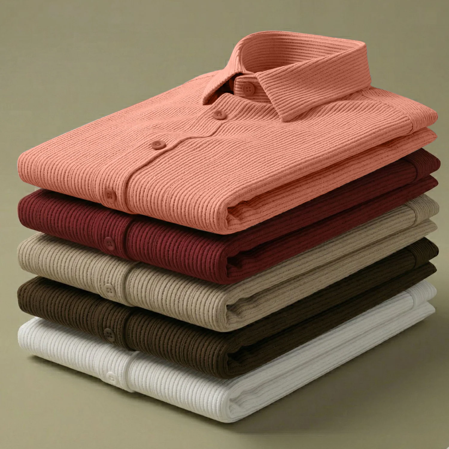 Corduroy Inspired Self-Cord Casual Shirts for Men Blended Fabric - Peach - Image 5