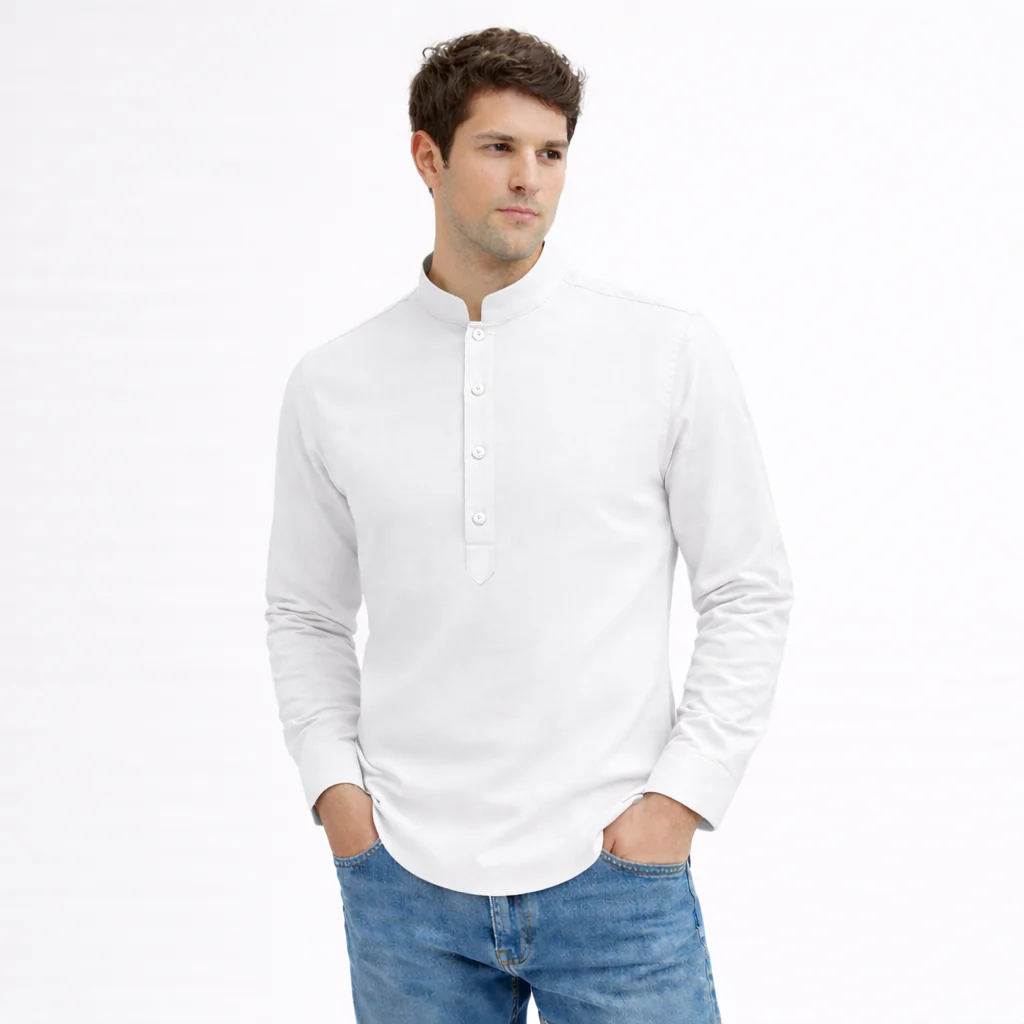 Cotton Chinese Collar Short Kurta for Men | Traditional Nehru Ethnic Shirts | Daily Wear-White - Image 3