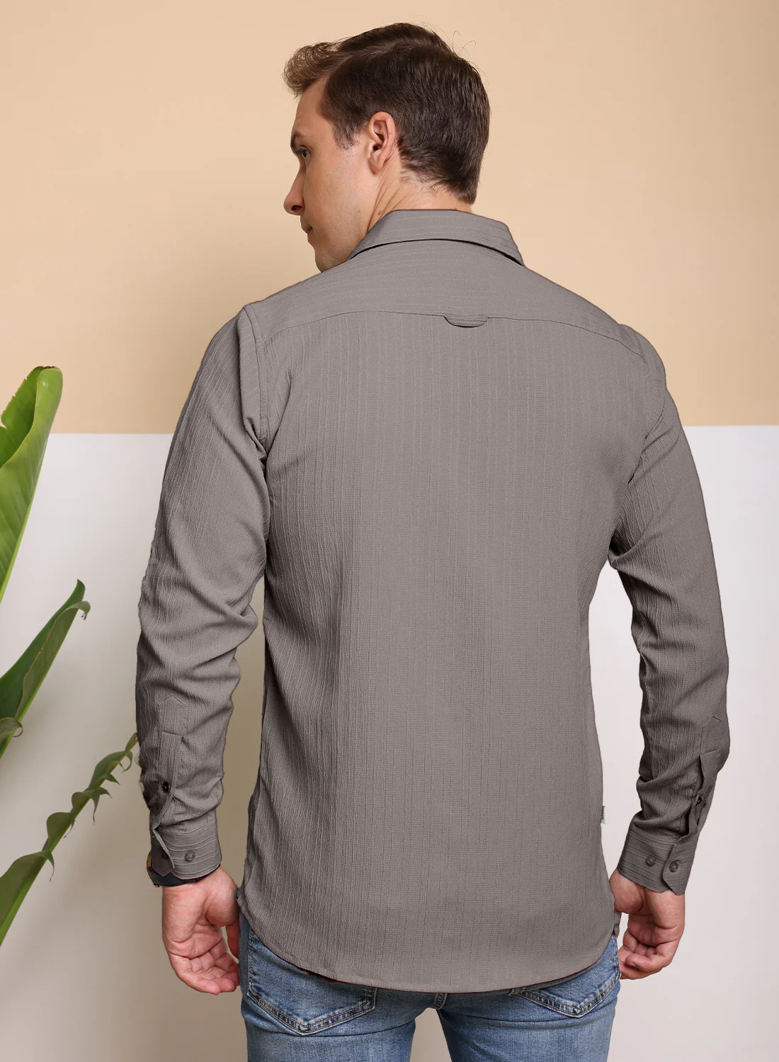 SELF-STRIPE TEXTURED POPCORN SHIRT | CASUAL SHIRTS FOR MEN - Image 4