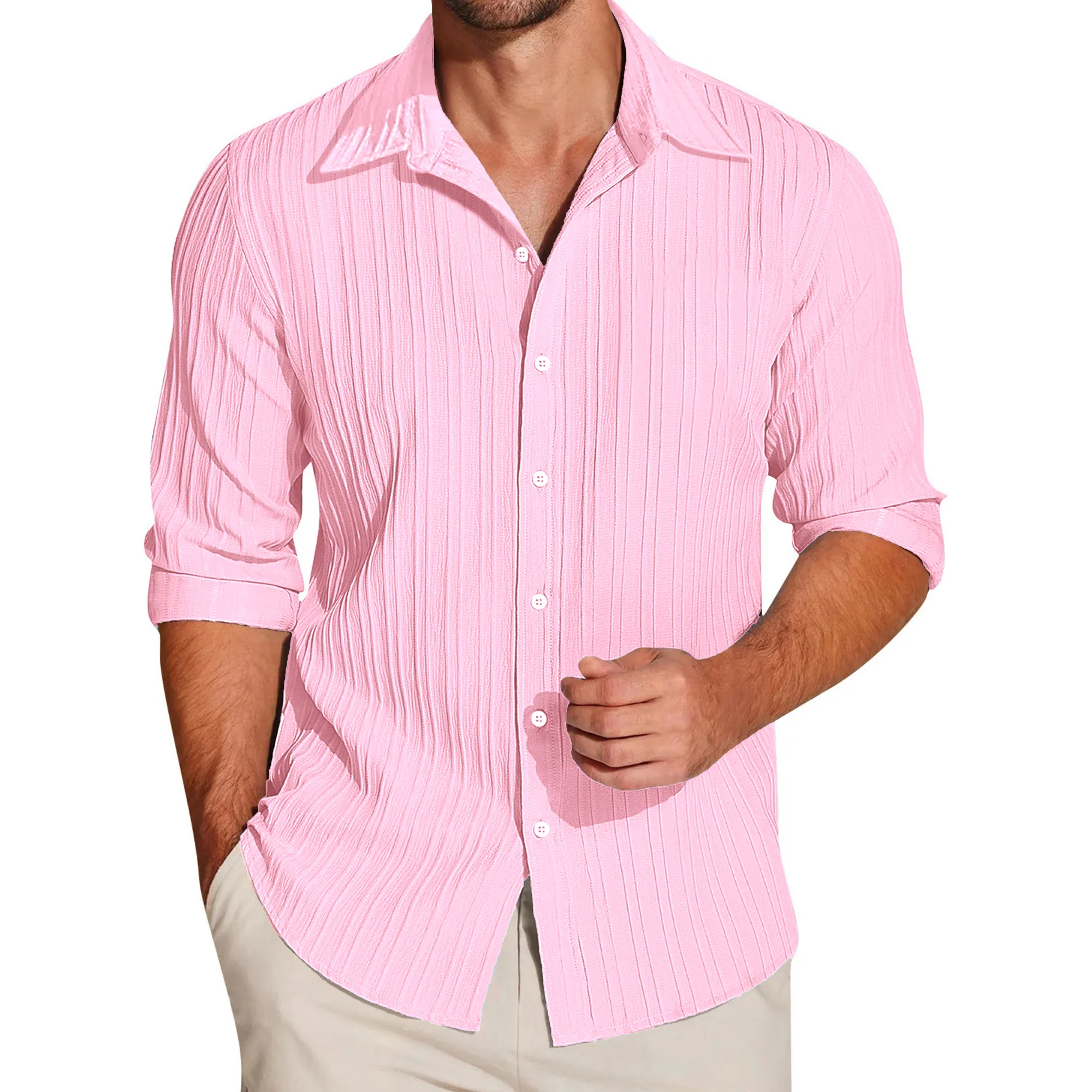 SELF-STRIPE TEXTURED POPCORN SHIRT | CASUAL SHIRTS FOR MEN - Image 3