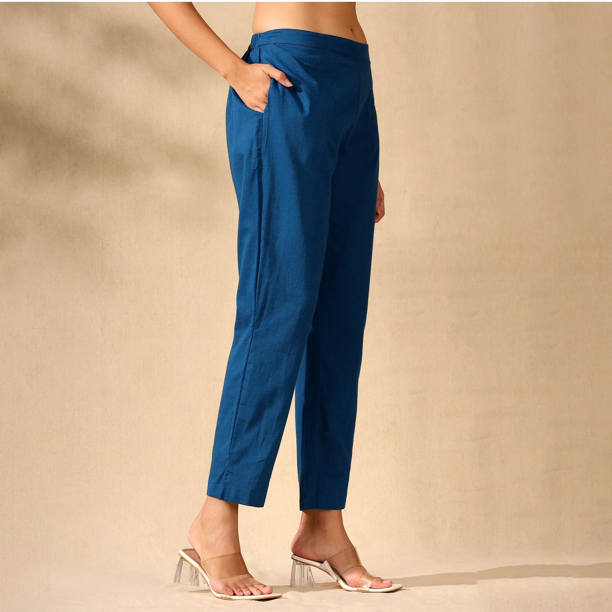 FLORAL EMBROIDERED COTTON CORD SET FOR WOMEN | SHIRT-PANT FUSION WEAR | BLUE - Image 5
