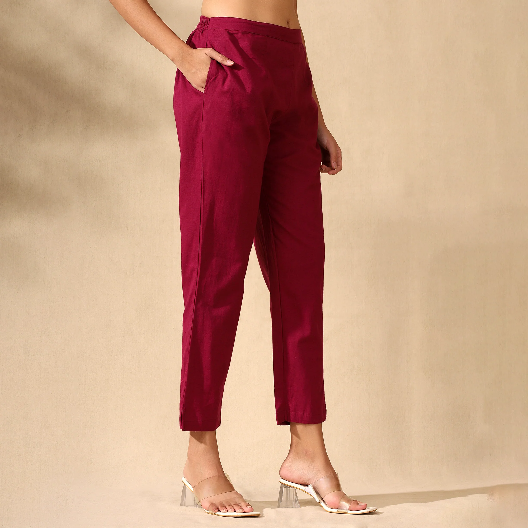 FLORAL EMBROIDERED COTTON CORD SET FOR WOMEN | SHIRT-PANT FUSION WEAR | MAGENTA - Image 5