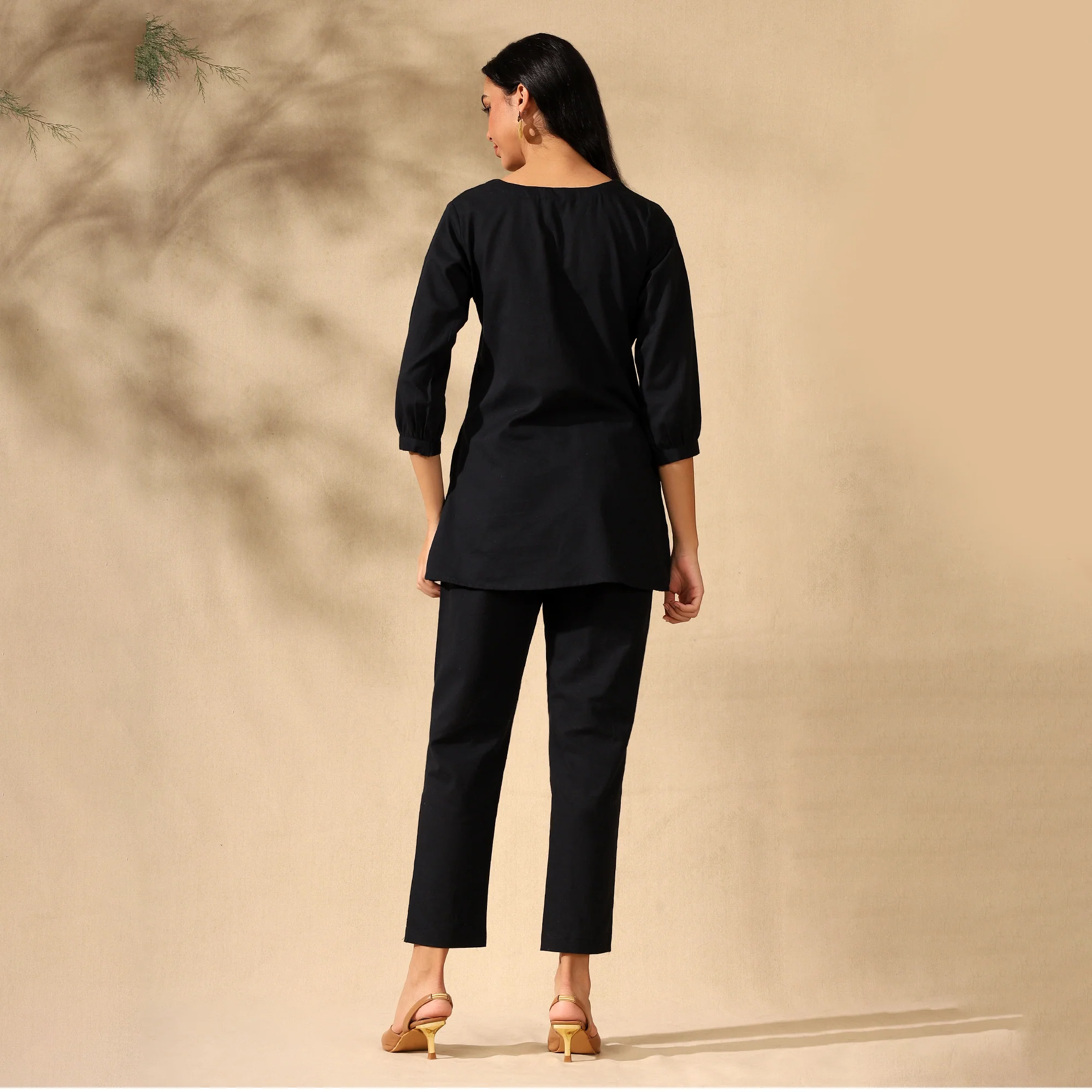 Embroidered Pure Cotton Tunic With Trousers Black Co-ord Set - Image 4