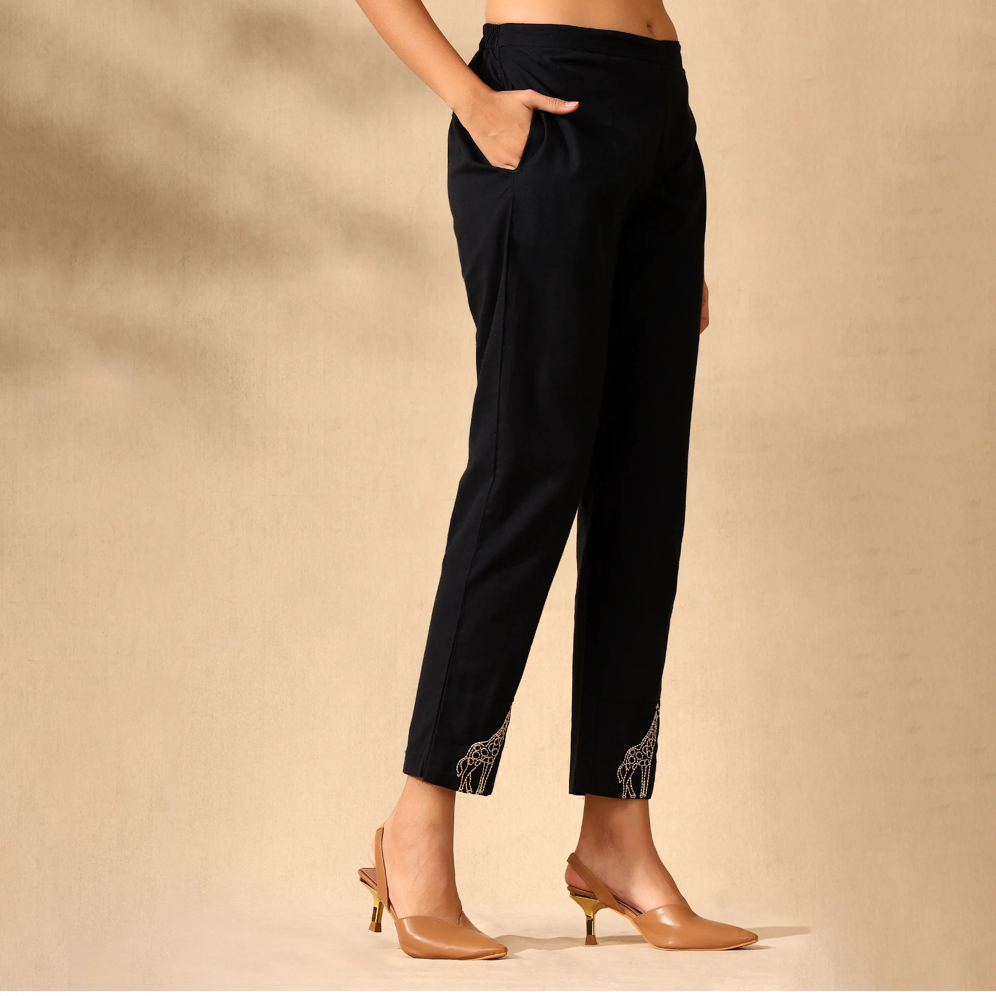 Embroidered Pure Cotton Tunic With Trousers Black Co-ord Set - Image 6