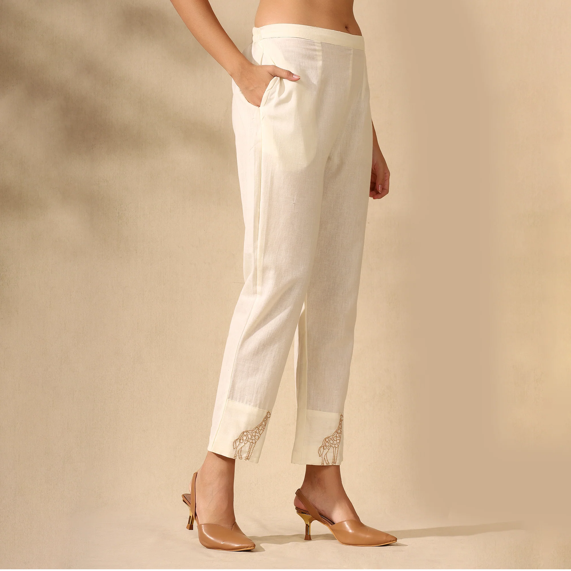 Embroidered Pure Cotton Tunic With Trousers Cream Co-ord Set - Image 4