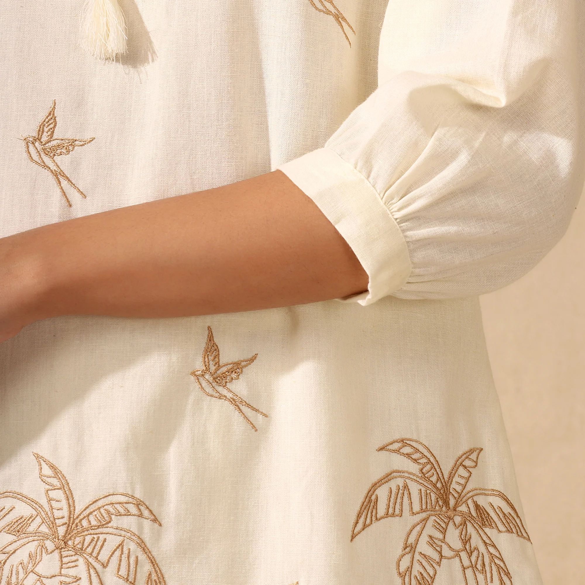 Embroidered Pure Cotton Tunic With Trousers Cream Co-ord Set - Image 6