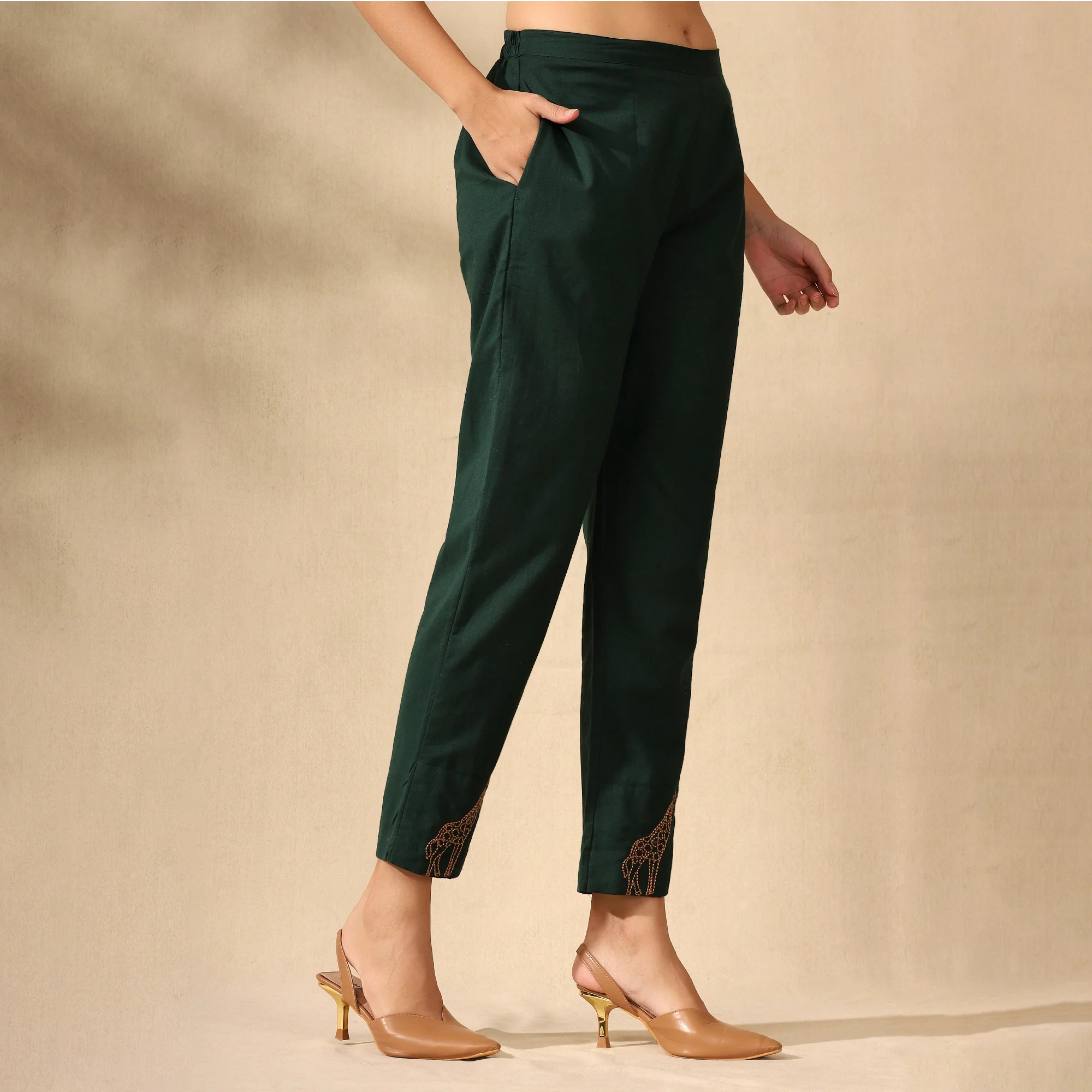 Embroidered Pure Cotton Tunic With Trousers Dark Green Co-ord Set - Image 5