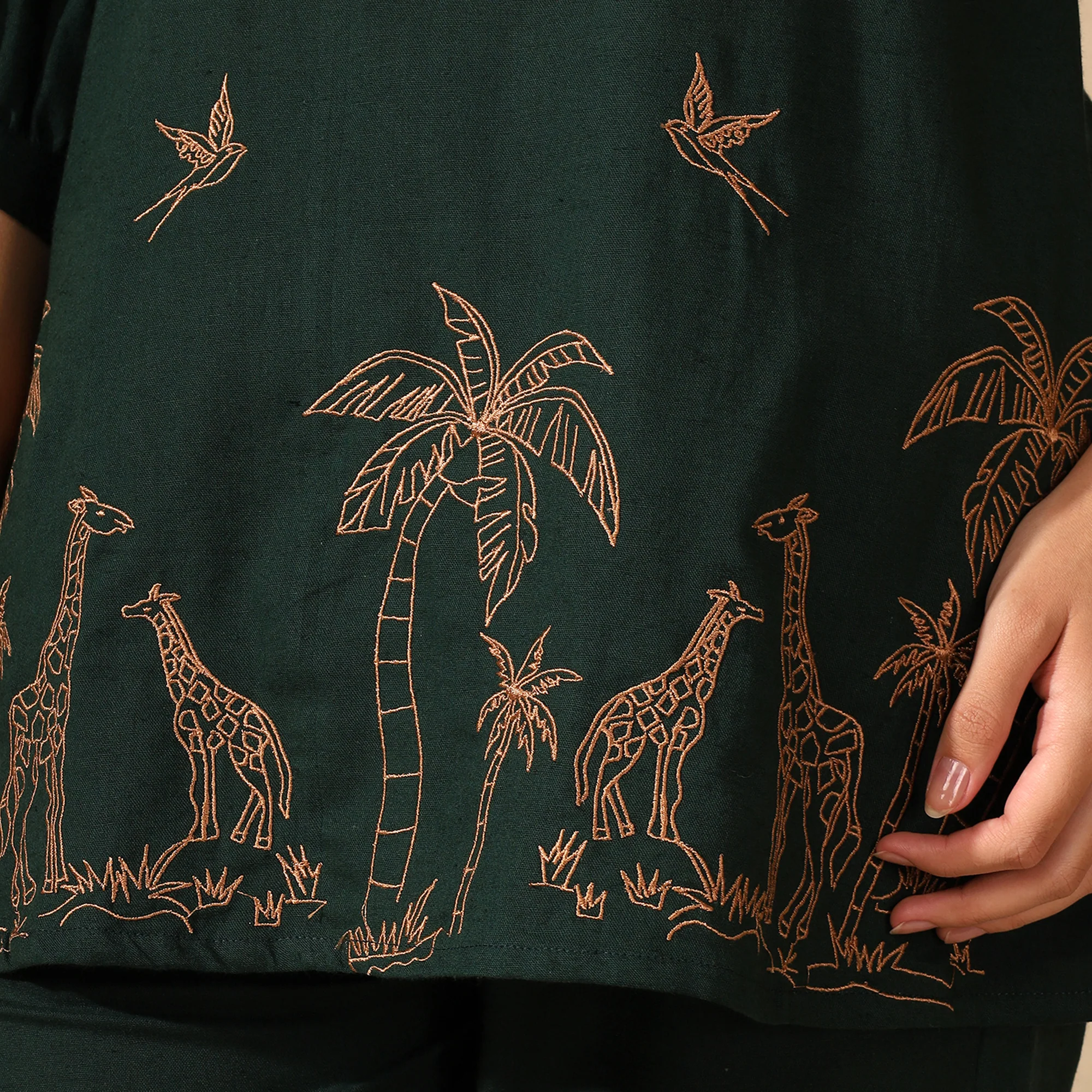 Embroidered Pure Cotton Tunic With Trousers Dark Green Co-ord Set - Image 7