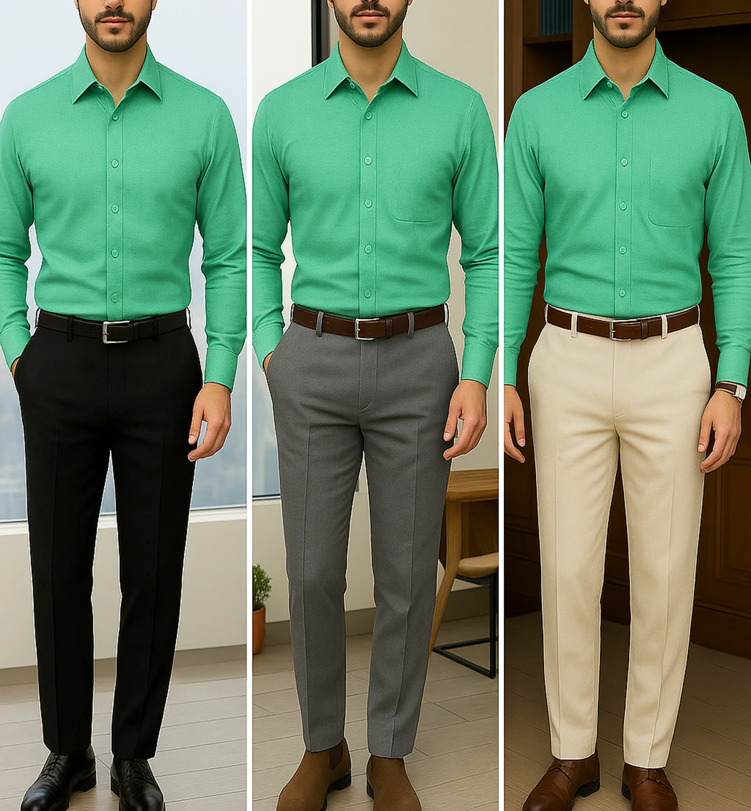 Filafil Fabric Regular Fit Single Pocket Formal Shirt Full Sleeve -Green - Image 4