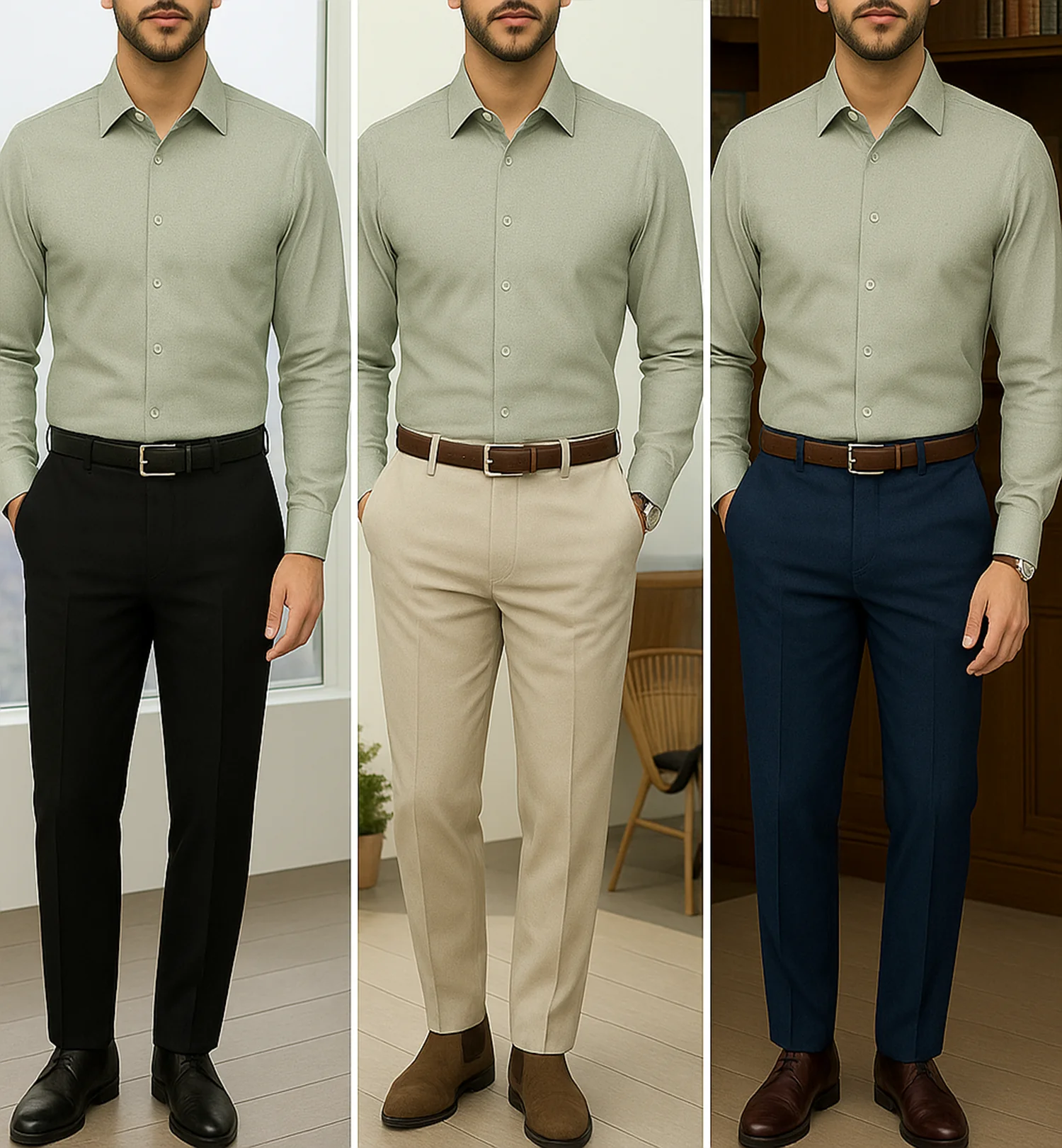 Filafil Fabric Regular Fit Single Pocket Formal Shirt Full Sleeve -Light Greyish Green - Image 4
