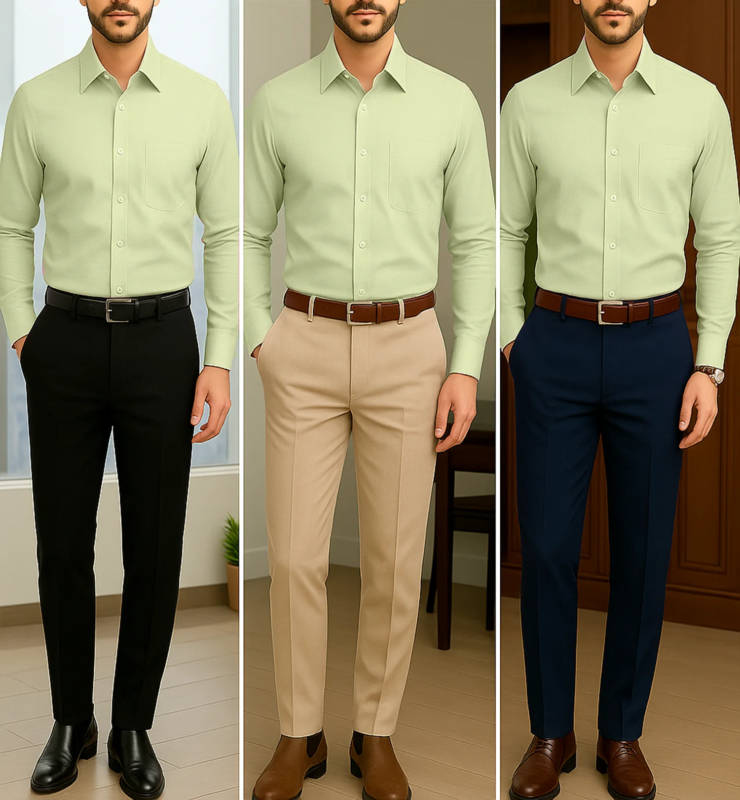 Filafil Fabric Regular Fit Single Pocket Formal Shirt Full Sleeve -Light pastel green - Image 4