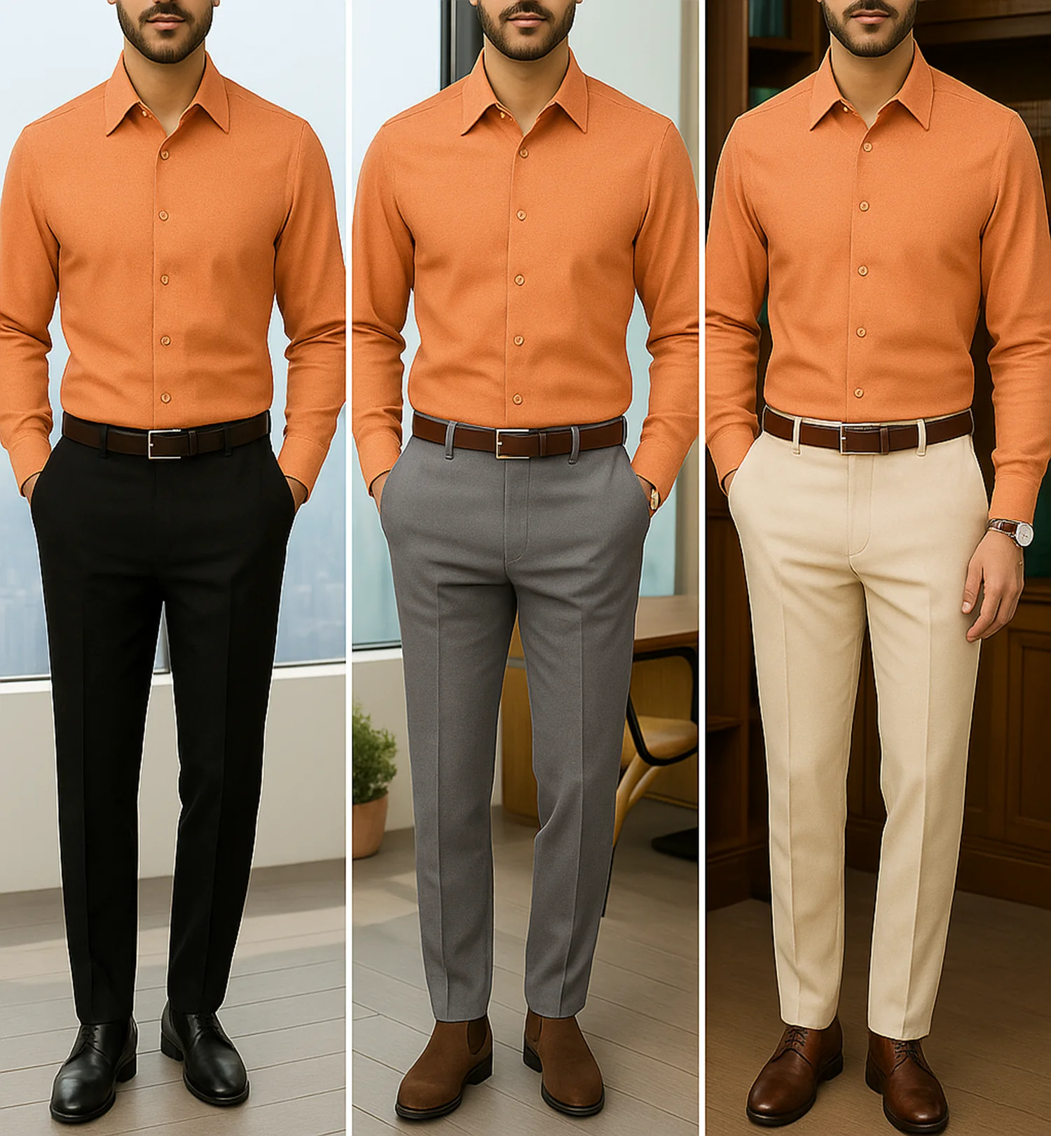 Filafil Fabric Regular Fit Single Pocket Formal Shirt Full Sleeve -Orange - Image 4