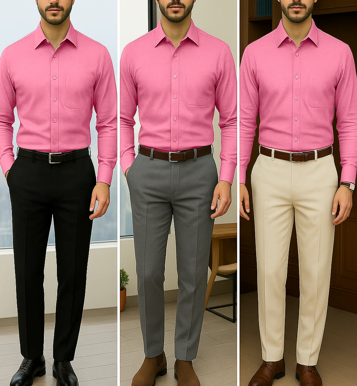 Filafil Fabric Regular Fit Single Pocket Formal Shirt Full Sleeve -Pink - Image 4