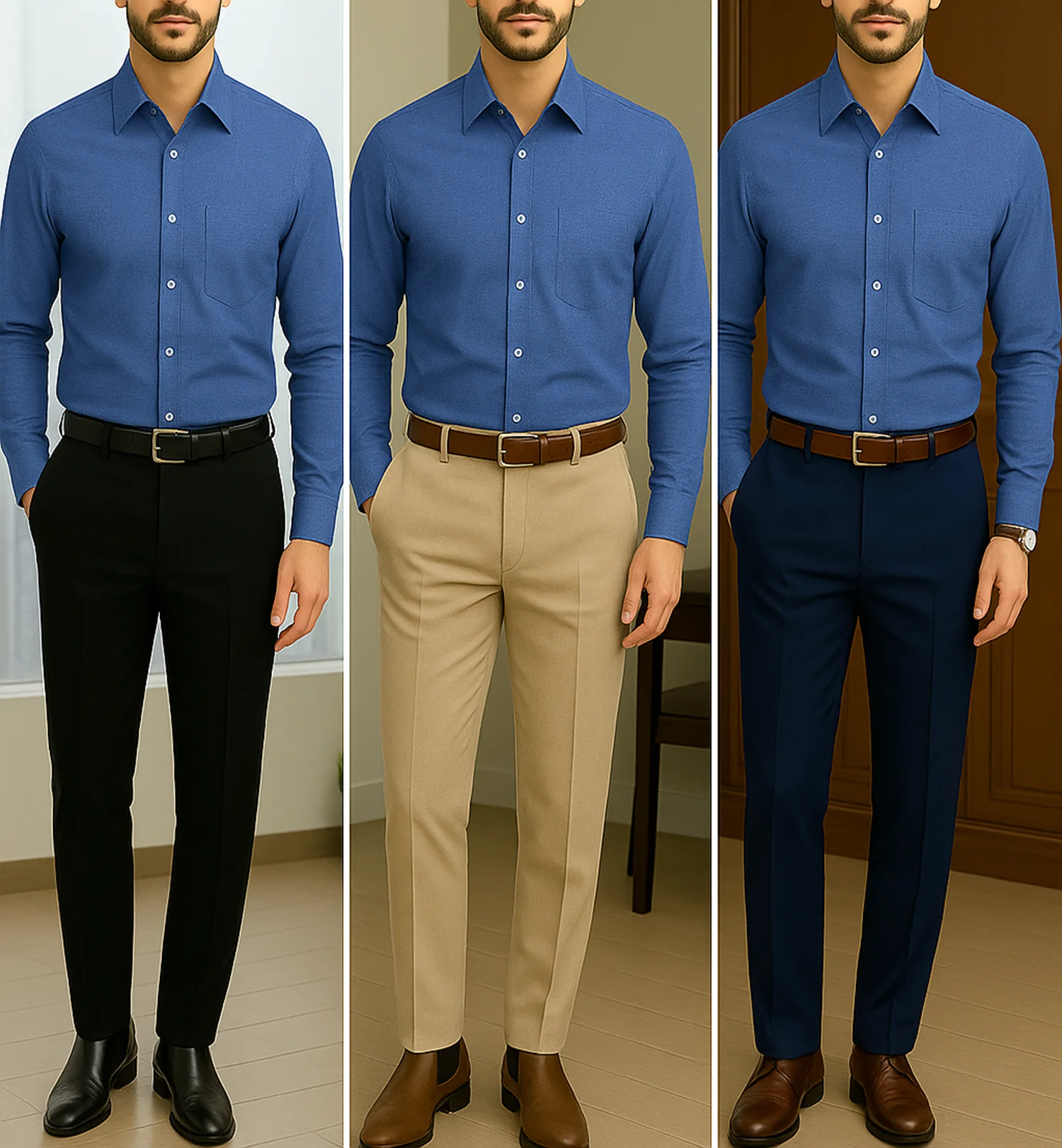 Filafil Fabric Regular Fit Single Pocket Formal Shirt Full Sleeve - Royal Blue - Image 4