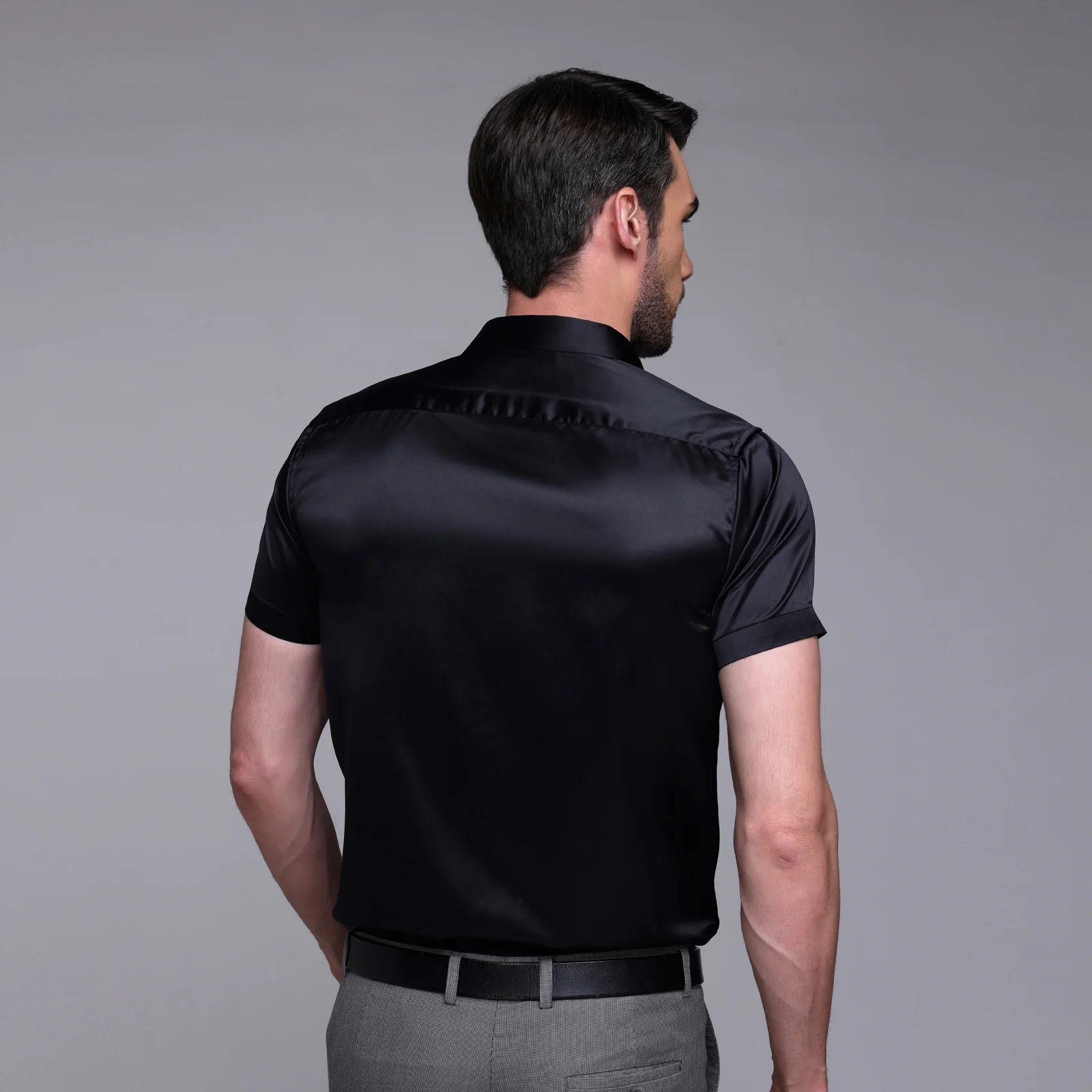 Men’s Satin Half Sleeve Formal Shirt – Premium Soft & Shiny Finish-Black - Image 4