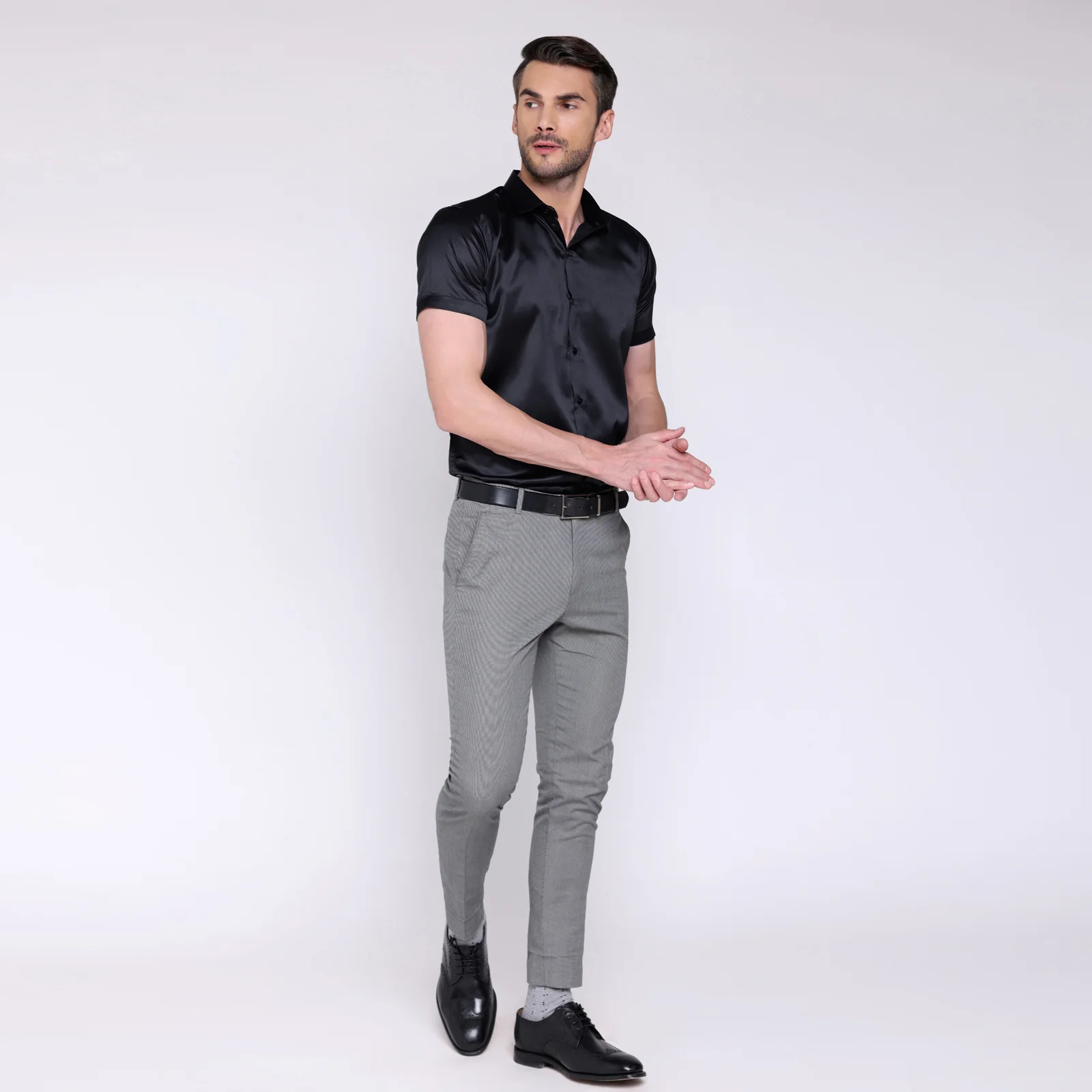 Men’s Satin Half Sleeve Formal Shirt – Premium Soft & Shiny Finish-Black - Image 5
