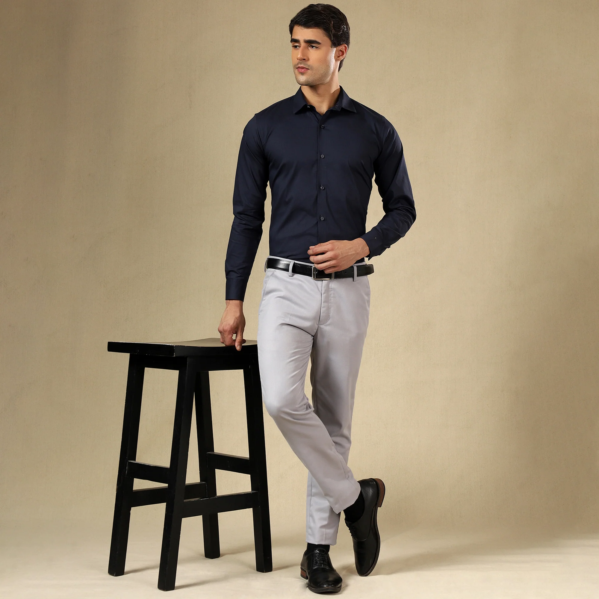 Premium SELF STRIPED SHIRTS FOR MEN - Textured Formal Shirts Collection | Professional Office Wear-Navy Blue - Image 4