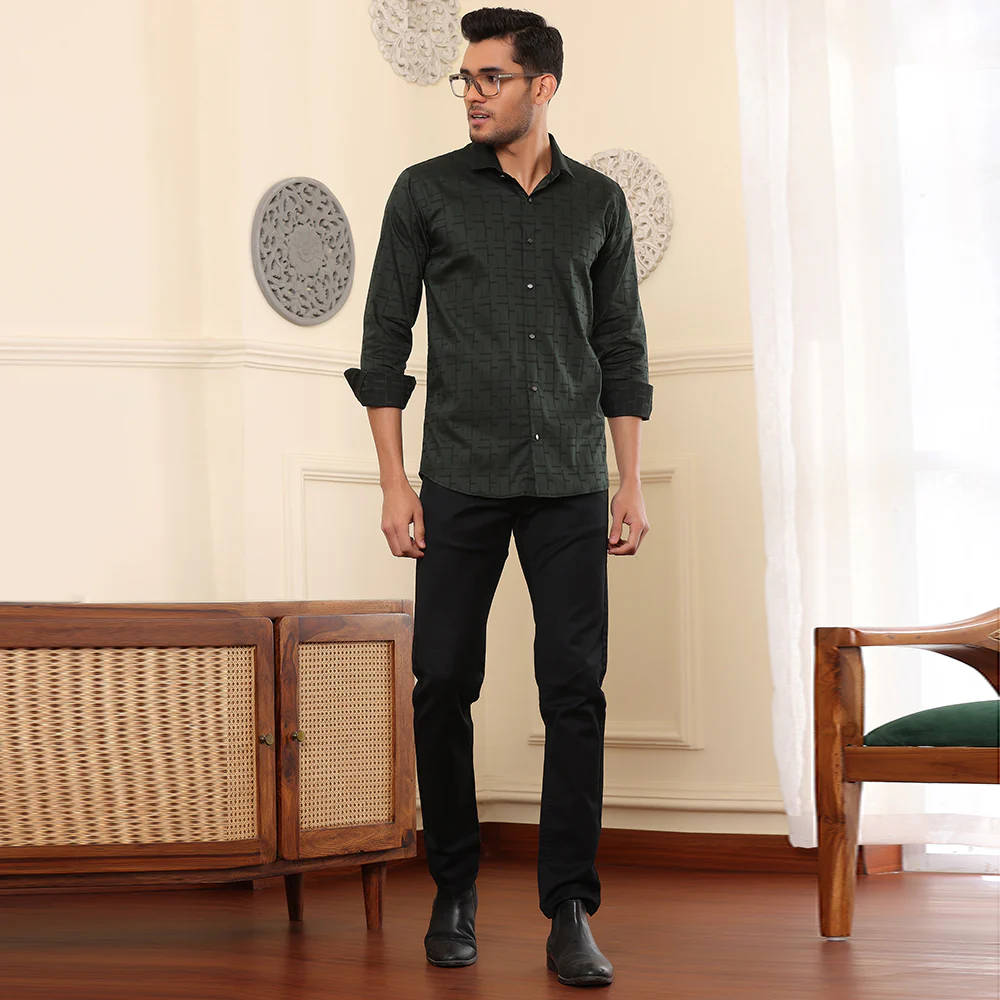 PRINTED SHIRTS | FORMAL & CASUAL SHIRTS FOR MEN | PRINTS SHIRT-DARK GREEN - Image 3