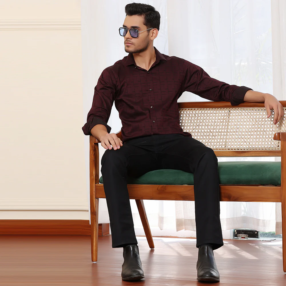 PRINTED SHIRTS | FORMAL & CASUAL SHIRTS FOR MEN | PRINTS SHIRT-MAROON - Image 3