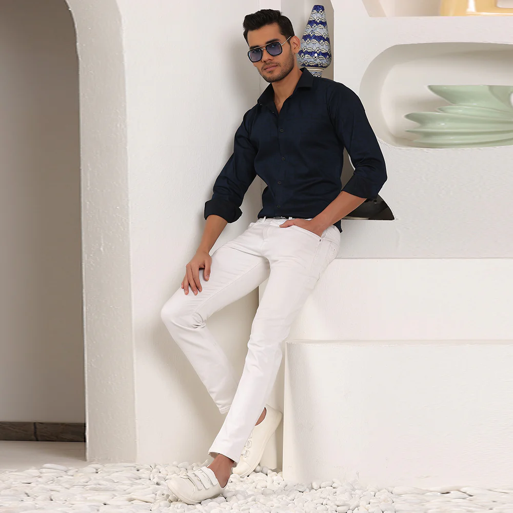 PRINTED SHIRTS | FORMAL & CASUAL SHIRTS FOR MEN | PRINTS SHIRT-NAVY BLUE - Image 3
