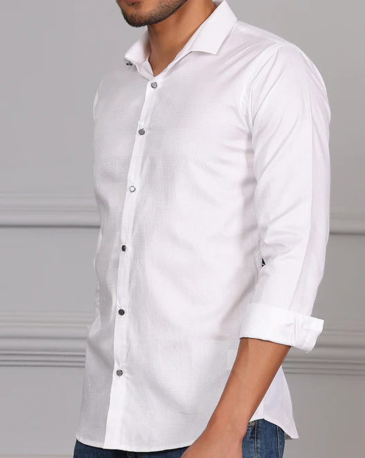 Self Checks Textured Formal Shirt White color