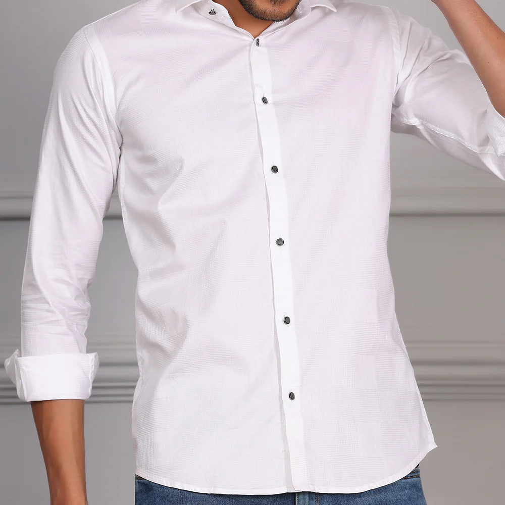 Self Checks Textured Formal Shirt White color - Image 2