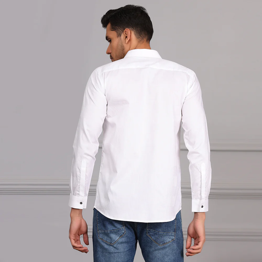 Self Checks Textured Formal Shirt White color - Image 3