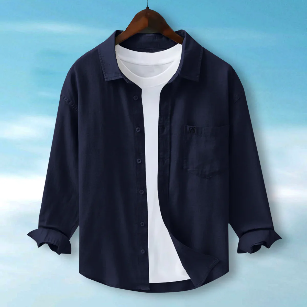 FINE LINEN SHIRTS FOR MEN (Full Sleeves)-Navy Blue - Image 5