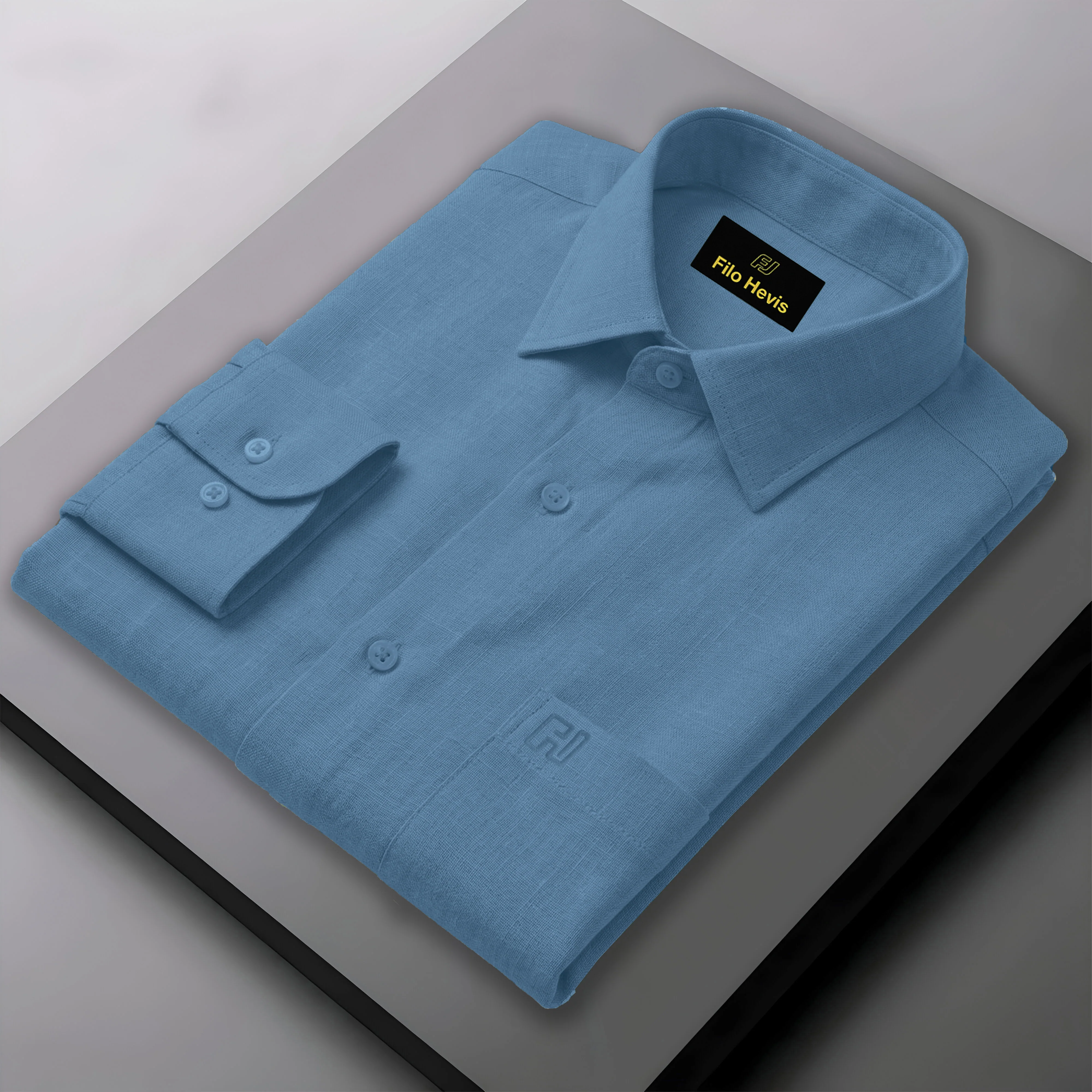 FINE LINEN SHIRTS FOR MEN (Full Sleeves)-Teal Blue - Image 3